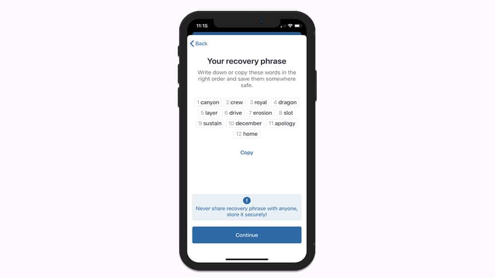 تصویری از عبارت بازیابی کیف پول تراست