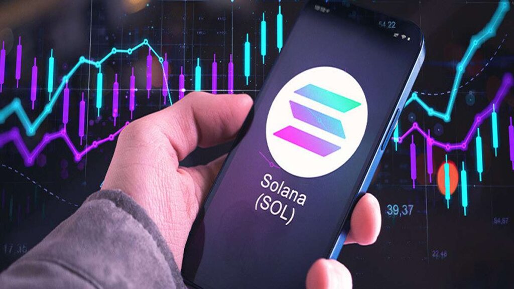 تصویری از صفحه گوشی که نماد ارز سولانا در آن دیده می‌شود.