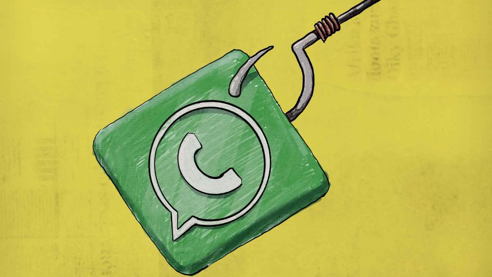 یک قلاب در حال کشیدن لوگوی واتساپ