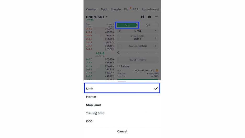 سفارش لیمیت در صرافی بایننس