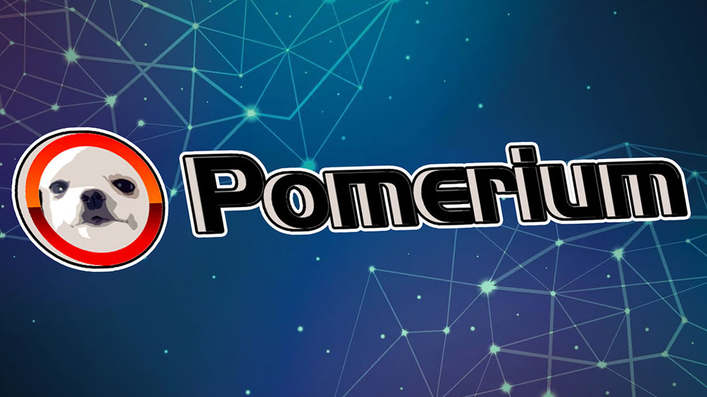 طراحی نوشته ارز Pomerium روی پس زمینه آبی