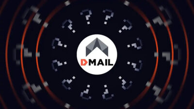 نماد لوگو DMAIL روی پس زمینه مشکی