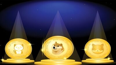 تصویر سه کوین که دوج کوین در وسط، شیبا ایو در راست و بیبی دوج در چپ قرار دارد