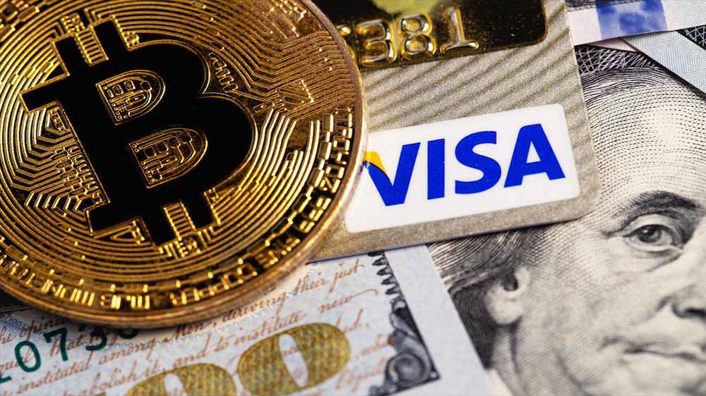 تصویر دلار و بیت کوین و ویزا 