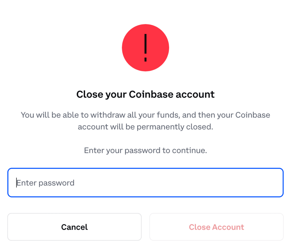 پیام بستن حساب کاربری در کوین بیس