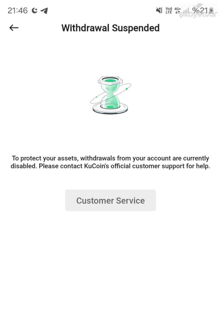 پیام مسدود کردن حساب کاربری یک کاربر در صرافی کوکوین