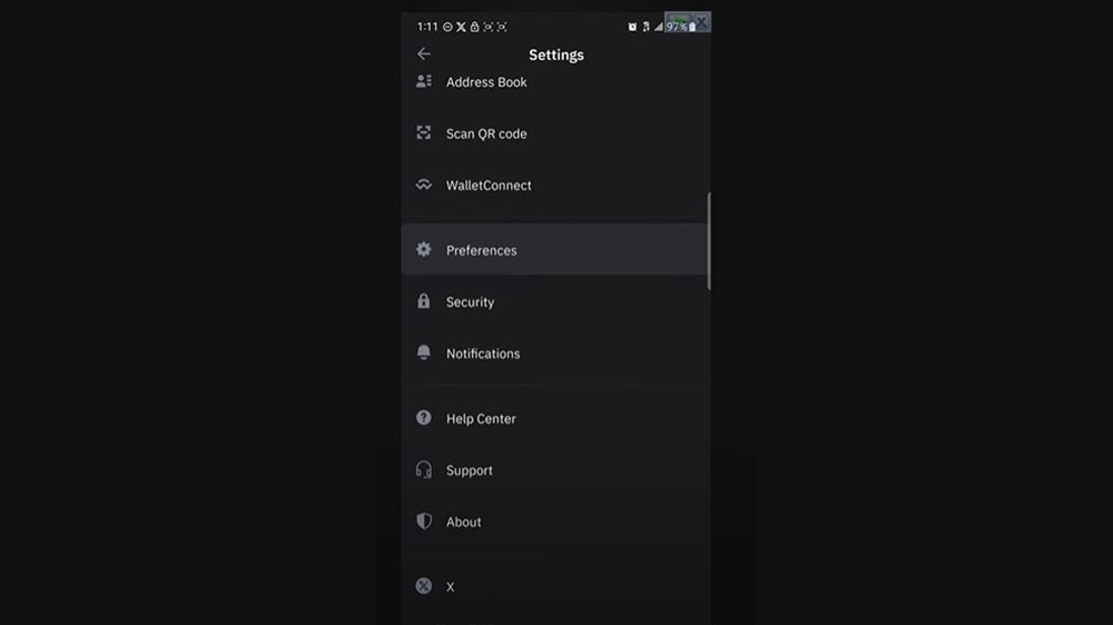 بخش preferences کیف پول تراست ولت