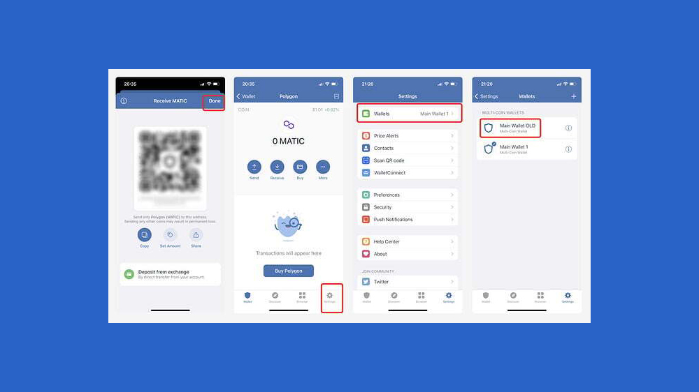 تصویر صفحات کیف پول دیجیتال با پس زمینه آبی