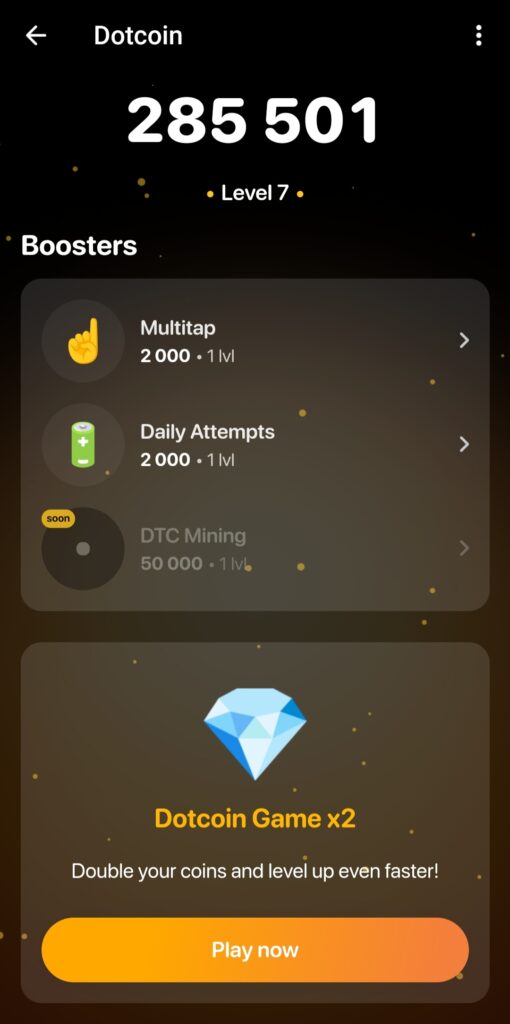 تصویری از تقویتکنندهها در بازی dotcoin