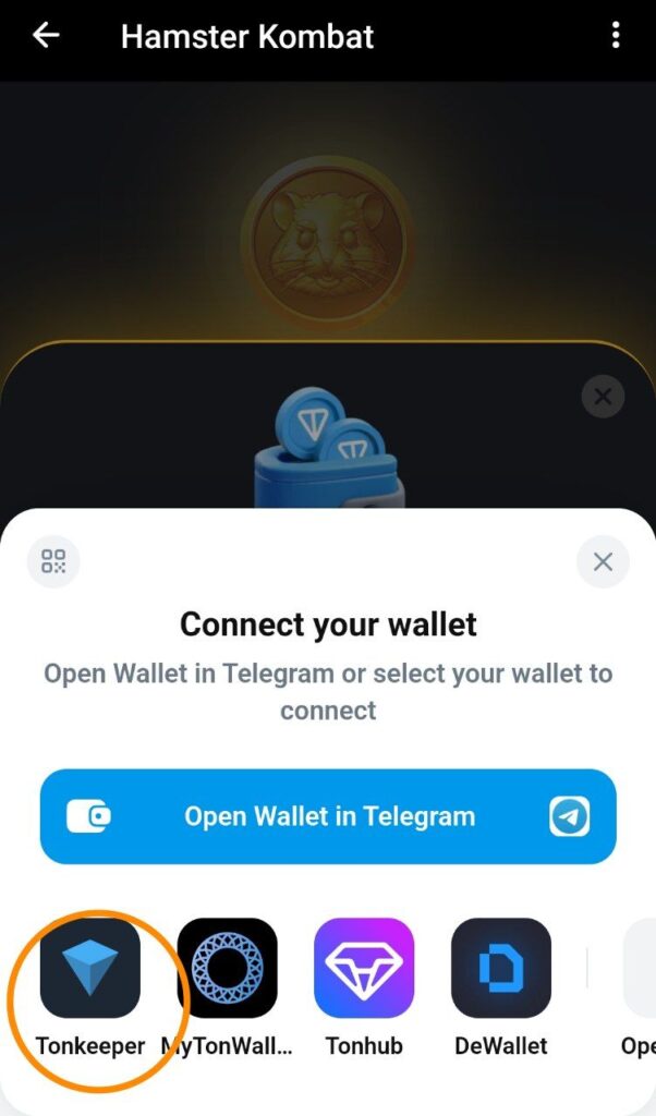 تصویری از مرحله انتخاب تون کیپر به عنوان کیف پول ارز همستر.