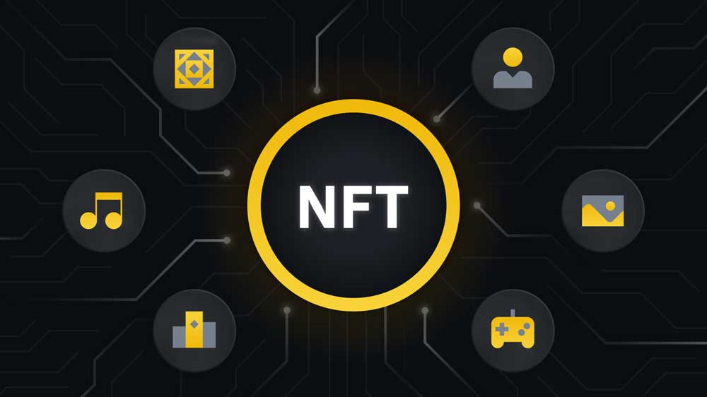 نماد انواع رسانهها مانند موسیقی، بازی، تصویر، و ارتباط آنها با NFT