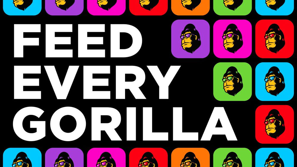 مجموعهای از آیکونهای رنگی فگ، به همراه نوشتهی feed every gorilla