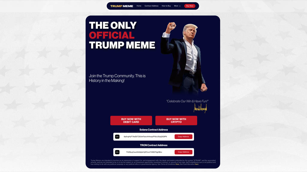 تصویر وبسایت رسمی توکن TRUMP