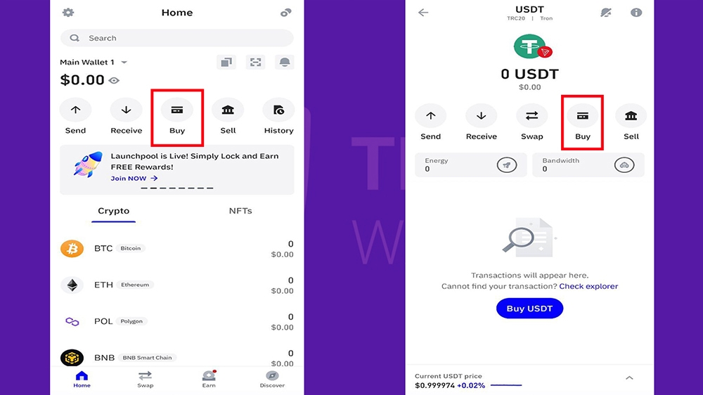 انتخاب گزینه خرید تتر در تراست ولت
