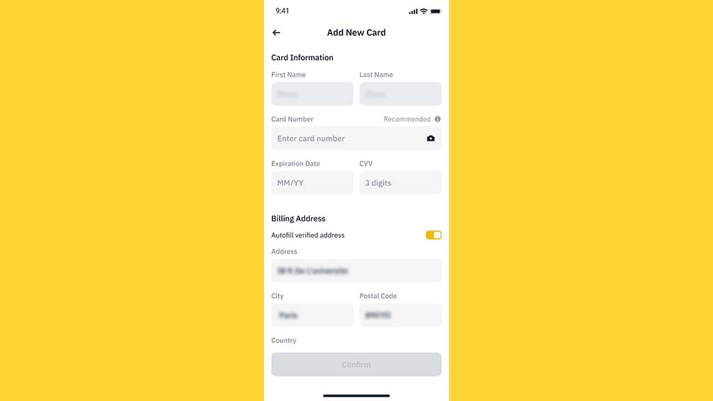 پر کردن فرم اطلاعات بانکی در اپلیکیشن بایننس