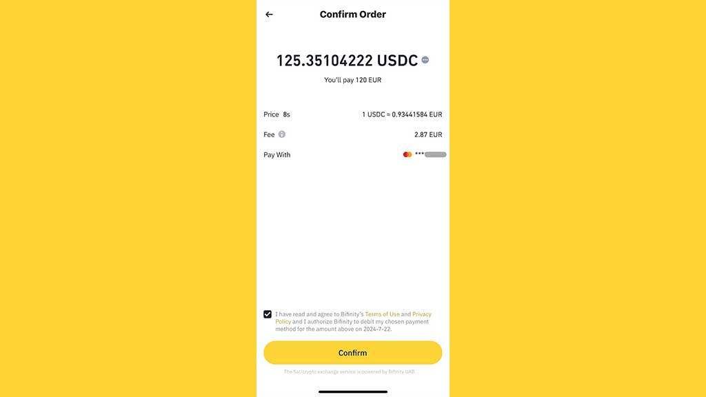 تایید سفارش خرید در اپلیکیشن بایننس
