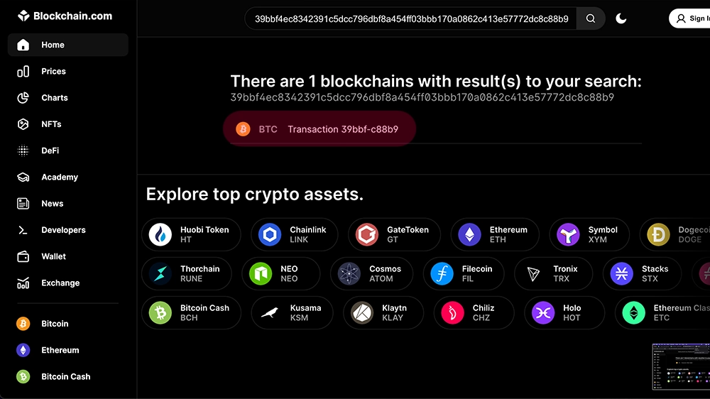 جستجوی تراکنش در Blockchain Explorer