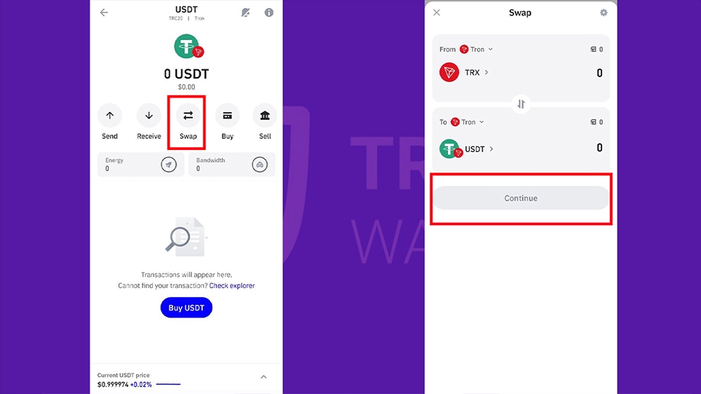صفحه سواپ تتر در تراست ولت