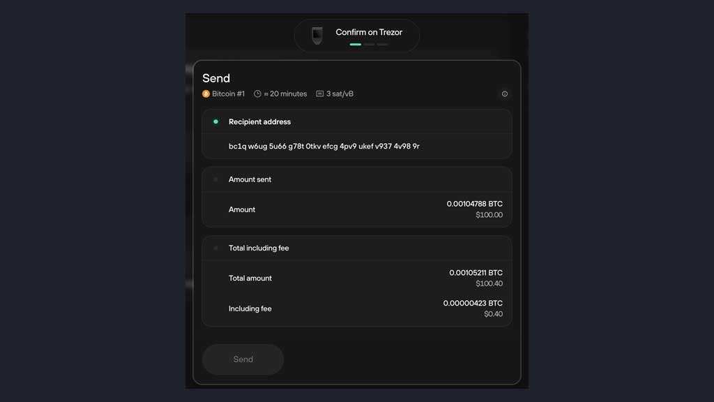 تایید تراکنش روی کیف پول سخت‌افزاری ترزور