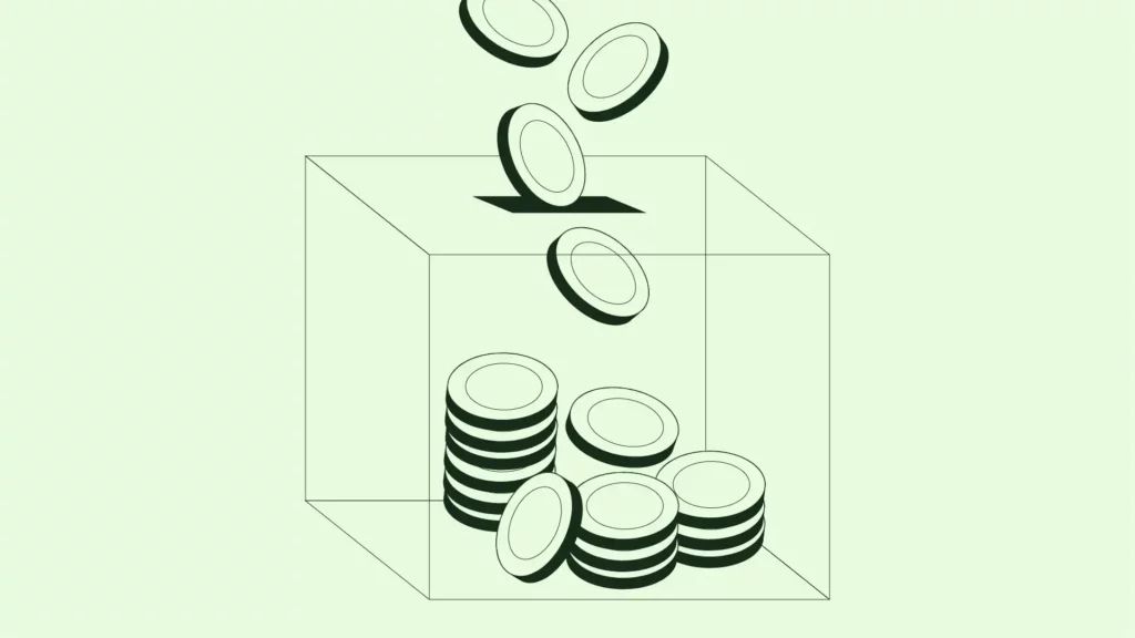 یک باکس و سکه هایی که داخل آن ریخته میشوند