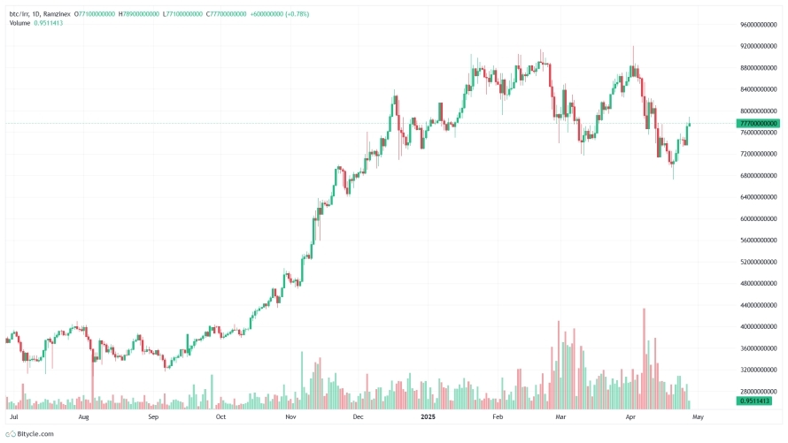 نمودار قیمت بیت کوین در صرافی رمزینکس