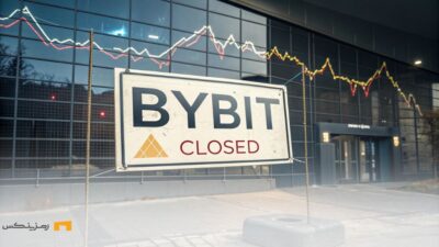 تعطیلی بازار NFT بای‌بیت، با نشان «بسته شده» روی لوگوی بای‌بیت و نموداری که کاهش شدید حجم معاملات
