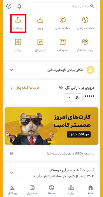 گزینه برداشت در رمزینکس