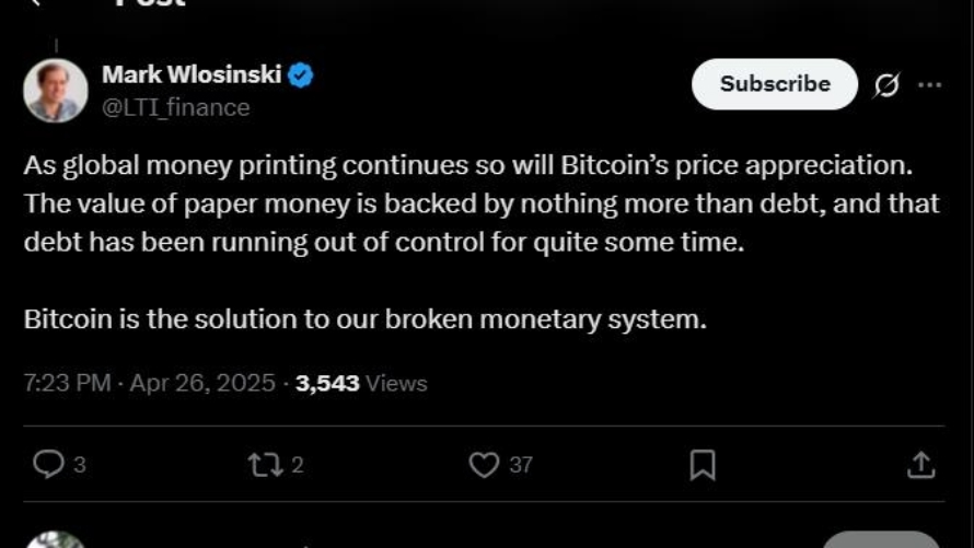 توییت مارک ولوسینسکی در مورد قیمت بیت کوین