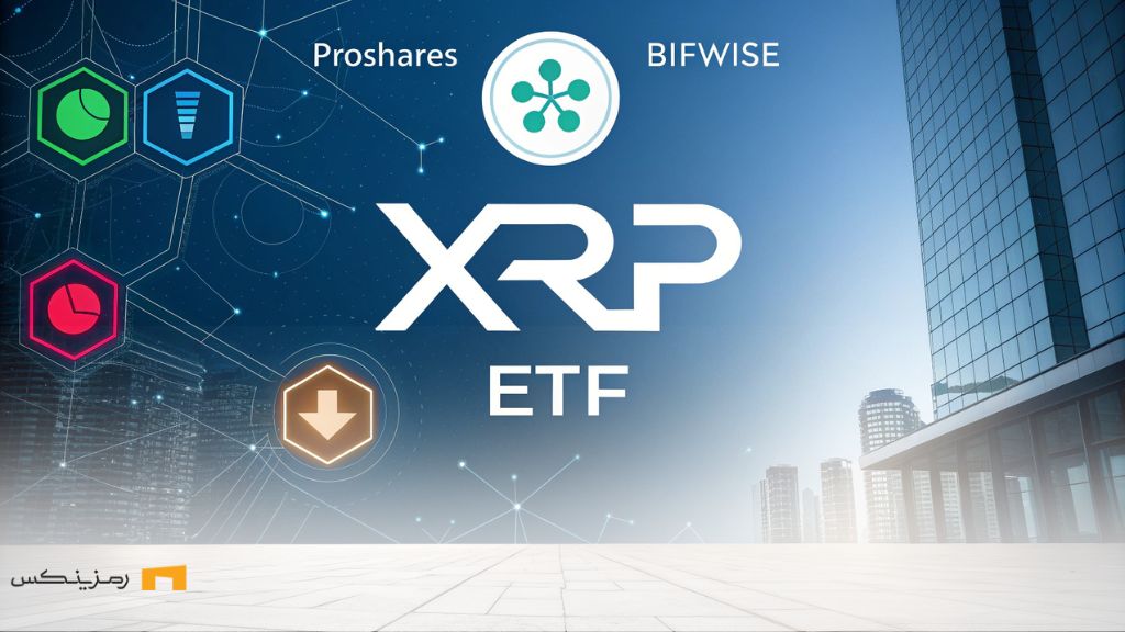 راهاندازی ETF برای ریپل، با تمرکز بر نمادهای برجسته شرکتهای بزرگ و نماد دیجیتالی ریپل در پسزمینهای مدرن و تکنولوژیک