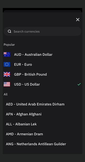 انتخاب ارز فیات برای پرداخت