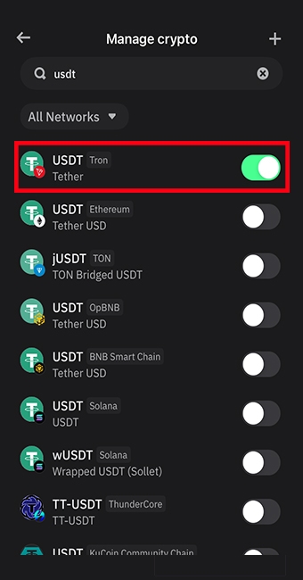 اضافه کردن تتر TRC20 به لیست ارزها