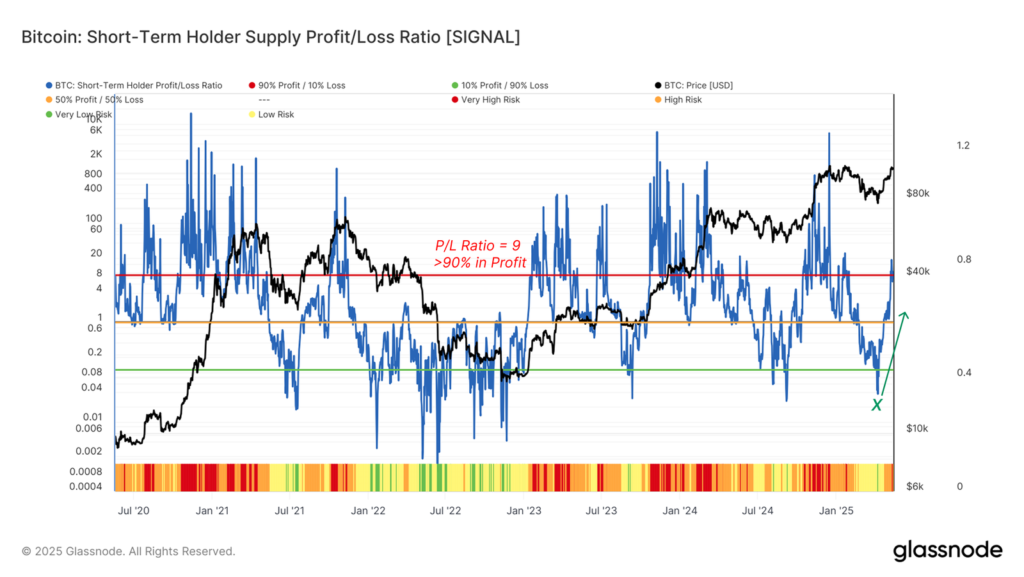STH Supply in Profit/Loss Ratio: نمایش نسبت عرضه دارندگان کوتاهمدت در سود یا زیان و ریسکهای کوتاهمدت.