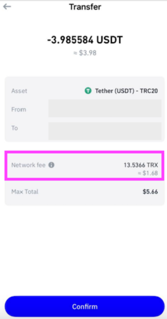 صفحه تایید ارسال تتر در کیف پول تراست ولت