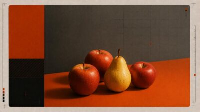 سه سیب و یک گلابی روی میز