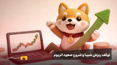 نماد شیبا اینو در کنار یک نمودار صعودی